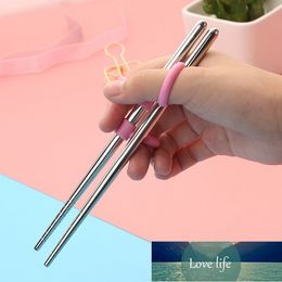 1 pair Learning Training Chopsticks Stainless Steel Chop Sticks for Child Enlightenment Cute pink chopsticks green