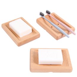 Natural Wooden Soap Dishes Bathroom Shower Storage Rack Solid Portable Wood Drain Soap Tray DH9580