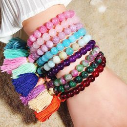 Bangle Bohemia Crystal Beaded Bracelets Multicolor Natural Rhodochrosite Stone Gem Tassel Charm Bangles Women Fashion Party Jewellery