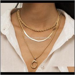 & Pendants Jewelry Drop Delivery 2021 Geometric Elliptical Ring Pendant Necklaces Multi Layer Alloy Gold Snake Chain Women Skirt Dress Twist