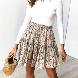 Summer style Casual women beach boho mini skirt womens Floral Printed Lotus Fashion printed polka-dot lace-up Skirt skirts 210508