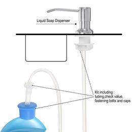 Liquid Soap Dispenser Built-in Lotion Pump With Extension Tube For Home Bathroom Kitchen Sink Use Supplies Stainless Steel Set 211206