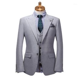 Men Suit Grey Plaid Suits 2021 Spring Autumn Grey Mens With Pants For Wedding Groom Office Business Formal Clothing 561