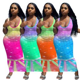 Summer Casual Dresses Sleeveless Camisole Vest Tie Dye Two Color Positioning Printing On Fish Scales Dress Plus Size