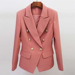 HIGH STREET est Runway Designer Blazer Women's Classic Lion Buttons Double Breasted Slim Fitting Jacket Dust Rose 210930