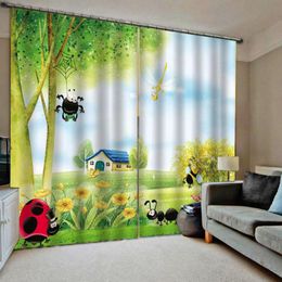 Curtain & Drapes Green Cartoon Curtains Kids Customised 3d Simple And Fresh Modern Cute Thickening Blackout