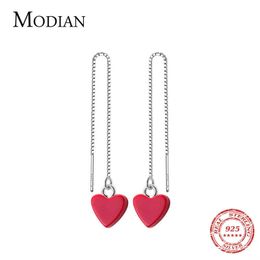 100% 925 Sterling Silver Charm Fashion Red Romantic Hearts Drop Earrings For Women Party & Wedding Jewelry Dangle Ear 210707