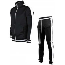 Autumn 2021 New Winter Casual Solid Sets Stripe Tracksuits Sportswear Sweatshirt Pants Jogging Clothes Sports Suit Tracksuit Men Y0831