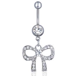 YYJFF D0585 Bowknot Clear Stone Belly Navel Button Ring
