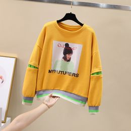 Korean Style Autumn Women's Long Sleeves O Neck Print Tops Girls Ladies Pullover Casual Hoodies Blouse A4012 210428