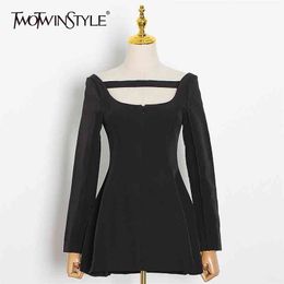 Kawaii Dress For Women Slash Neck Sexy Hollow Out Backless Long Sleeve Mini Dresses Female Summer Fashion 210520