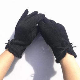 Fingerless Gloves Women Fashion Winter Cotton Wool Elegant Warm Plush Bow Glove Mittens Cashmere Mitaine Guantes S Accessories