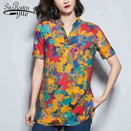 Fashion women blouses summer plus size print chiffon shirt v collar office shirts female tops 2906 50 210508
