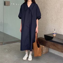 Chic Oversize Vintage Women Shirt Dress Summer Minimalist Elegant OL Work Wear Lapel Loose Long Dresses Vestidos 210421