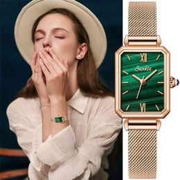 SUNKTA Japan Quartz Movement Women Watches Ultra-thin Ladies Clock High Quality Waterproof Rectangle Small Green Watch Dropshipp 210517