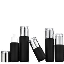 30ML 40ML 50ML 60ML 80ML 100ML Empty Glass Mist Spray Bottle Matte Black Cosmetic Refillable Emulsion Lotion Pump Bottle 15pcs