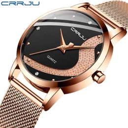 Women Watch CRRJU Top Brand Luxury Watches Casual Waterproof Quartz Ladies Dress Galaxy Mesh Watches relogio feminino 210517