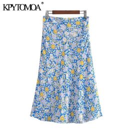 Women Chic Fashion With Lining Floral Print Midi Skirt High Waist Side Zipper Female Skirts Mujer 210420