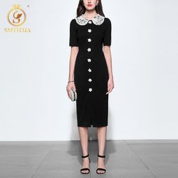 High Quality est Fashion Designer Runway Dress Black Summer Women's Short sleeve Lace Patchwork es 210520