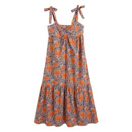 Vintage chic sleeveless women dress summer camisole floral print lady long Fashion casual female 210430