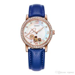 Frau automatische mechanische Uhr Luxusuhren herzförmiges Zifferblatt hohle Damen Strass Lederarmband Sportarmbanduhr