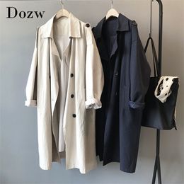 Women Elegant Solid Long Trench Turn Down Collar Office Coat Lady Batwing Sleeve Loose Jacket Outwear Windbreak 210515