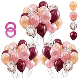 Party Decoration 62-Piece Rose Gold Wine Red Confetti Balloon Set With Ribbon Suitable For Wedding Birthday Background