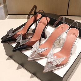 Großhandel 2021 Europa und die Vereinigten Staaten Frühling und Sommer beliebte neue glänzende Schleife transparente Diamant-Damen-High-Heels