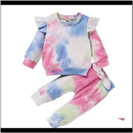 2021 Spring Luxury Design Fashion Highquality Longsleeved Top Bow Pants Super Classic Tiedye Girl Clothes Suit Lfnxx Clothing Sets Vloxp