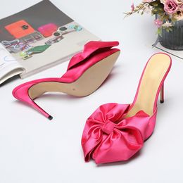 Pointed Summer Sandals Bow Flower High Heeled Personality Lazy Women's Shoes 81JC