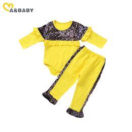 0-24M Leopard born Infant Baby Girl Clothes Set Ruffles Romper Pant Outfits Costumes 210515