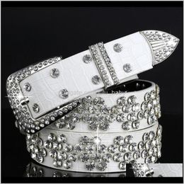 Fashion Luxury Designer Diamond Zircon Crocodile Leather Belt For Female Women Elegant White Colour 110Cm 36 Ft Aq2K5 Belts Ias9V