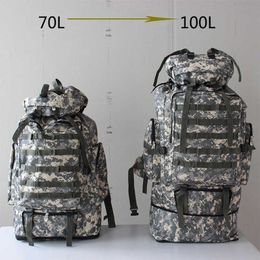 Backpacking Packs 100l camouflage tactical military backpack waterproof wear resistant nylon climbing for camping travel P230511