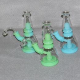 Glow in the dark Smoking hookahs Glass Water Pipes bong unique tobacco kits dab rigs silicone bongs + 4mm quartz bangers