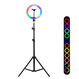 10'' RGB Ring Lamp With Tripod Aro De Luz For Video Makeup Lighting Dimmable LED Selfie Ring Light Photography Vlog Studio NE059