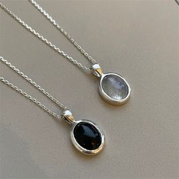 100% 925 Sterling Silver Oval Cat's Eye Pendant Necklaces For Women Fine Jewellery Simple Wedding Necklace