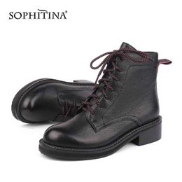 SOPHITINA Martin Boots Winter Solid High Quality Genuine Leather Warm Comfortable Square Heel Shoes Women's Boots SC474 210513