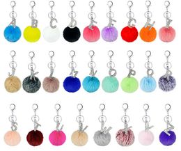 English letter Keychains Fashion Aessories Multi Color Pink Rabbit Hair Ball Bag Plush Car Keychain Pendant Key Chain Ring