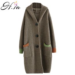 Winter Women Long Sweater Coat Hooded Knit Jackets Thick Warm Coats Overszied Cardigans 210430