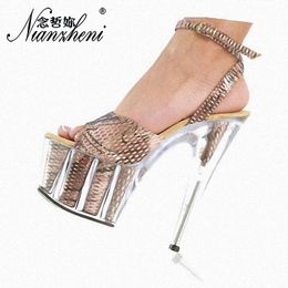 Mclubgirl 15cm Heels Round Head Retro Fish Mouth Snake Crystal Women's Shoes With All Kinds Of Thin Heel Sandals LYP