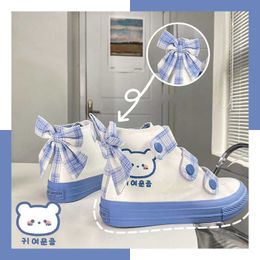 Running Platform Japanese Designer Women Cute Canvas Sneakers Student Bear Print Blue Shoes Girls Thick Heels Sneakers Jk Casual Y0907