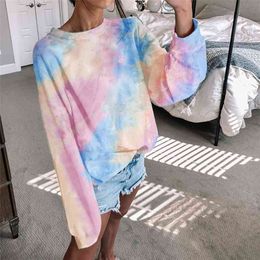 Sweatshirt women Autumn Winter Long Sleeve O Neck Tie-Dye Full Casual Sweater T-shirt Top Women's Clothes sweatshirt 210508