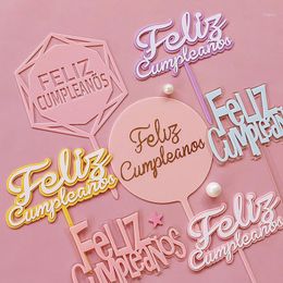 Feliz Cumpleaños. Candy Color Españ Acrylic Happy Birthday Cake Topper In Spanish For Party Decoration Baking Supplies Other Festive &