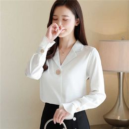 Korean Women Shirts Chiffon Blouse White s Flare Sleeve Elegant Woman V Neck Ladies Tops Plus Size Top 210604