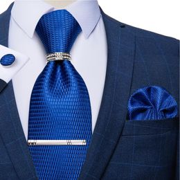 Bow Ties Classic Solid Blue Plaid Business Silk For Men With Tie Clip Ring Men's Wedding Accessories Neck Set Gift