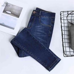 Jeans for woman high waist full Length skinny pencil black blue Denim pants 100kg 210809