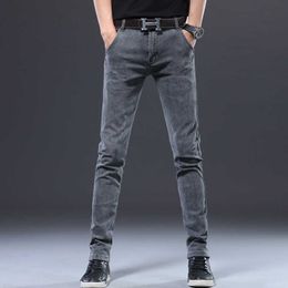 2020 New Men's Elastic Jeans Fashion Slim Skinny Jeans Casual Pants Trousers Jean Male Grey 28-36 Distressed Jeans X0621