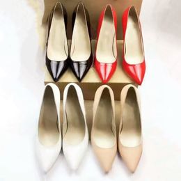 Fashion Trendy High Heels Dress Shoes Matte Patent Leather 10cm Stiletto Pointed Formal Casual Party Black Red White Beige