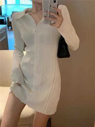 Spring and Autumn fashion dress for women clothing korean Single Breasted Lapel Dress Slim Knit Mini 210604