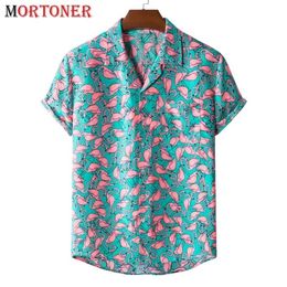 Stylish Flamingo Print Hawaiian Aloha Shirt Men Summer Short Sleeve Beach Shirts Mens Holiday Party Vacation Clothing 220218